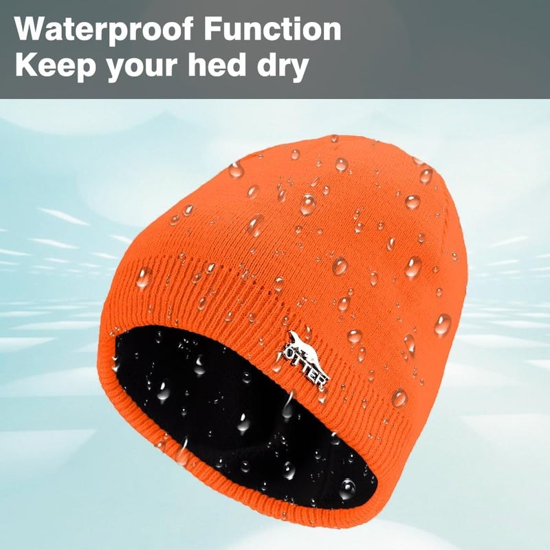 OTTER 100% Waterproof Windproof Beanie Hat - Fleece Lined Skull Cap for Men & Women Warm Winter Knit Cap for Hiking, Skiing. - Image 3